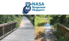 NASA Response Mappers Icon of someone holding phone tracking a hurricane with images before and after flooding.