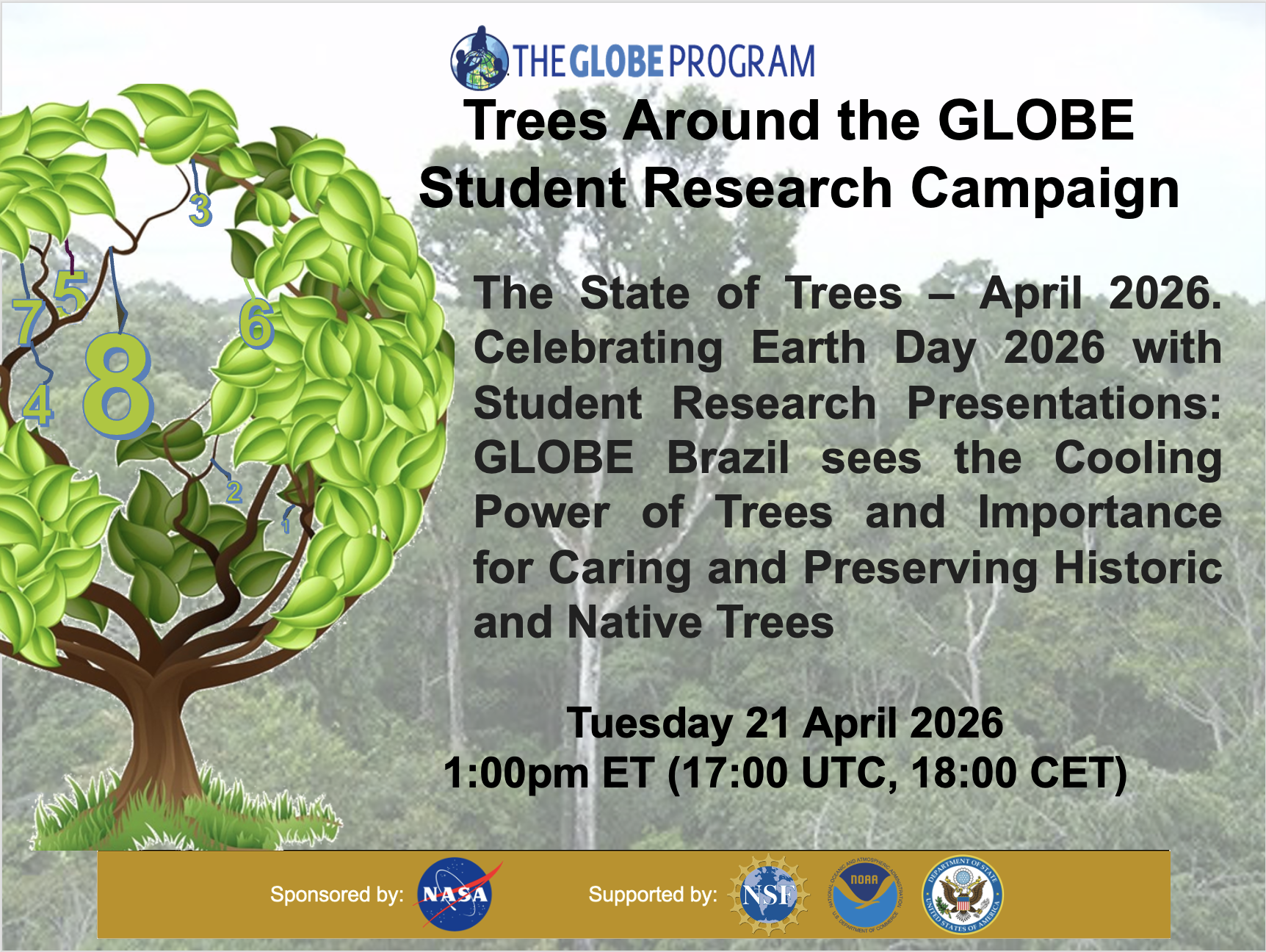 The State of Trees - Celebrating Earth Day 2026 with Student Research Presentations: GLOBE Brazil sees the Cooling Power of Trees and Importance for Caring and Preserving Historic and Native Trees